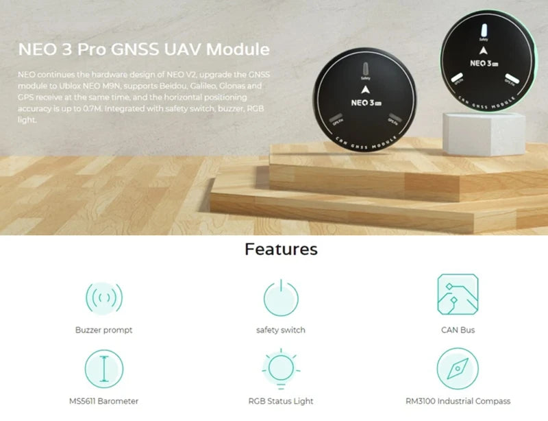 Drone PartsCUAV NEO 3 PRO GNSS U-BLOX Module PIX Flight Controller Pixhawk With Ardupilot PX4 Open Source M9N GPS