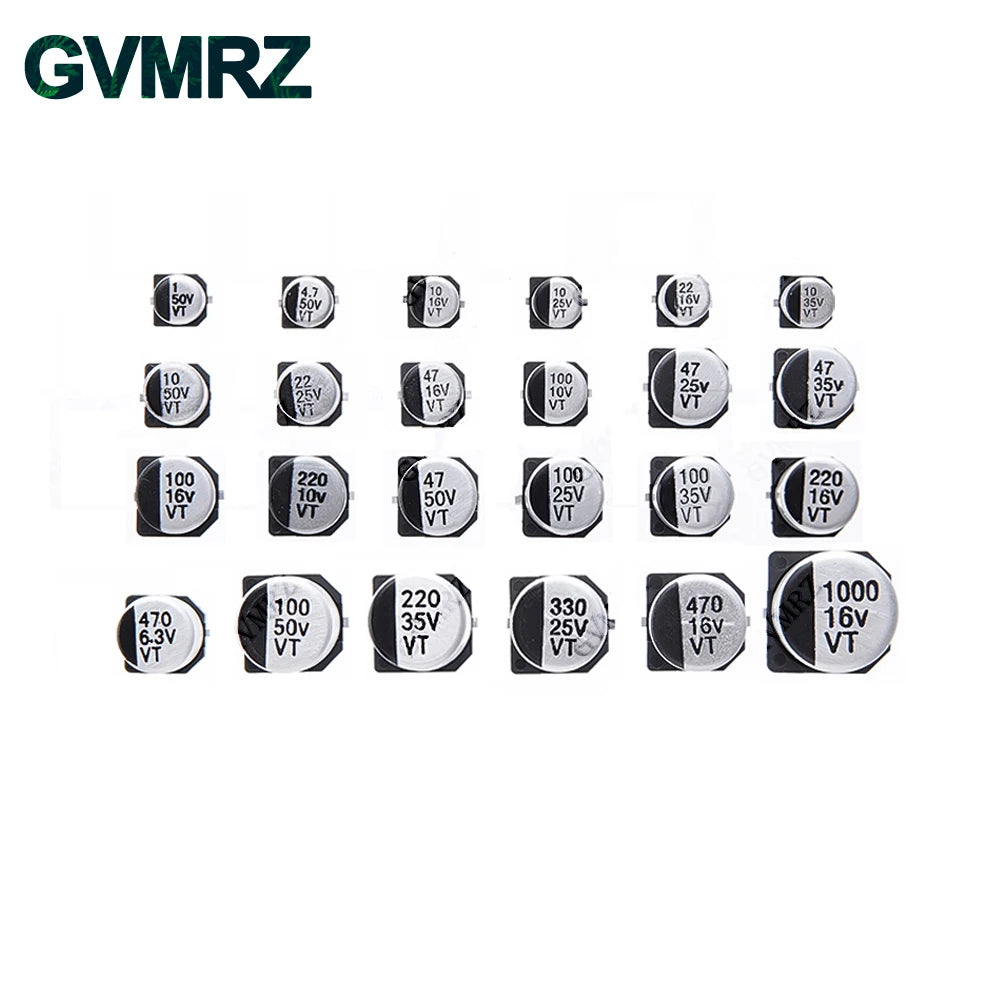 400PCS 24Values SMD Electrolytic Capacitor Kit 1uF-1000uF 6.3V-50V for Electronics Projects