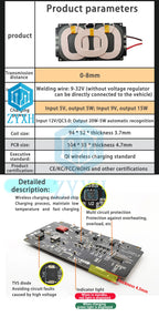 20W 22W Car Wireless Charging Mobile Phone Wireless Charger Module with Three Coil Transmission End 24V 12V Wide Voltage