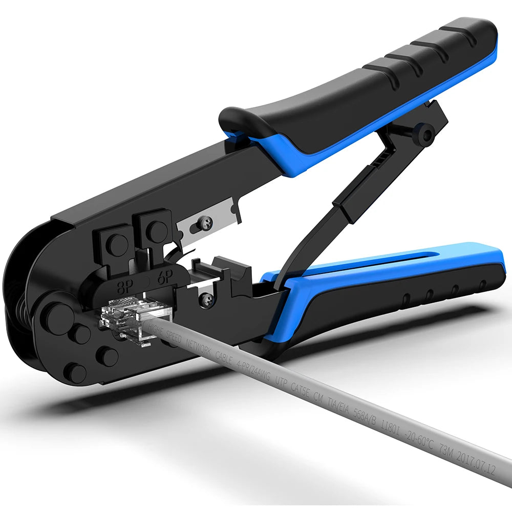 Denswire RJ45 Crimp Tool for Cat5 Cat5e Cat6, RJ-11, 6P/RJ-12, 8P/RJ-45 Crimp, Cut and Strip Ethernet Crimper Networking Tools