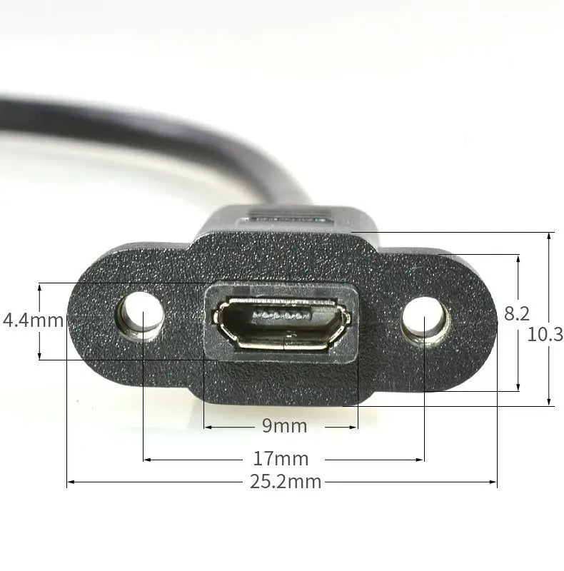 Micro Type USB USB 2.0 Male Connector to Type-c Mini USB 5pin Female Extension Cable Pitch 17mm With Screws Panel Mount Hole