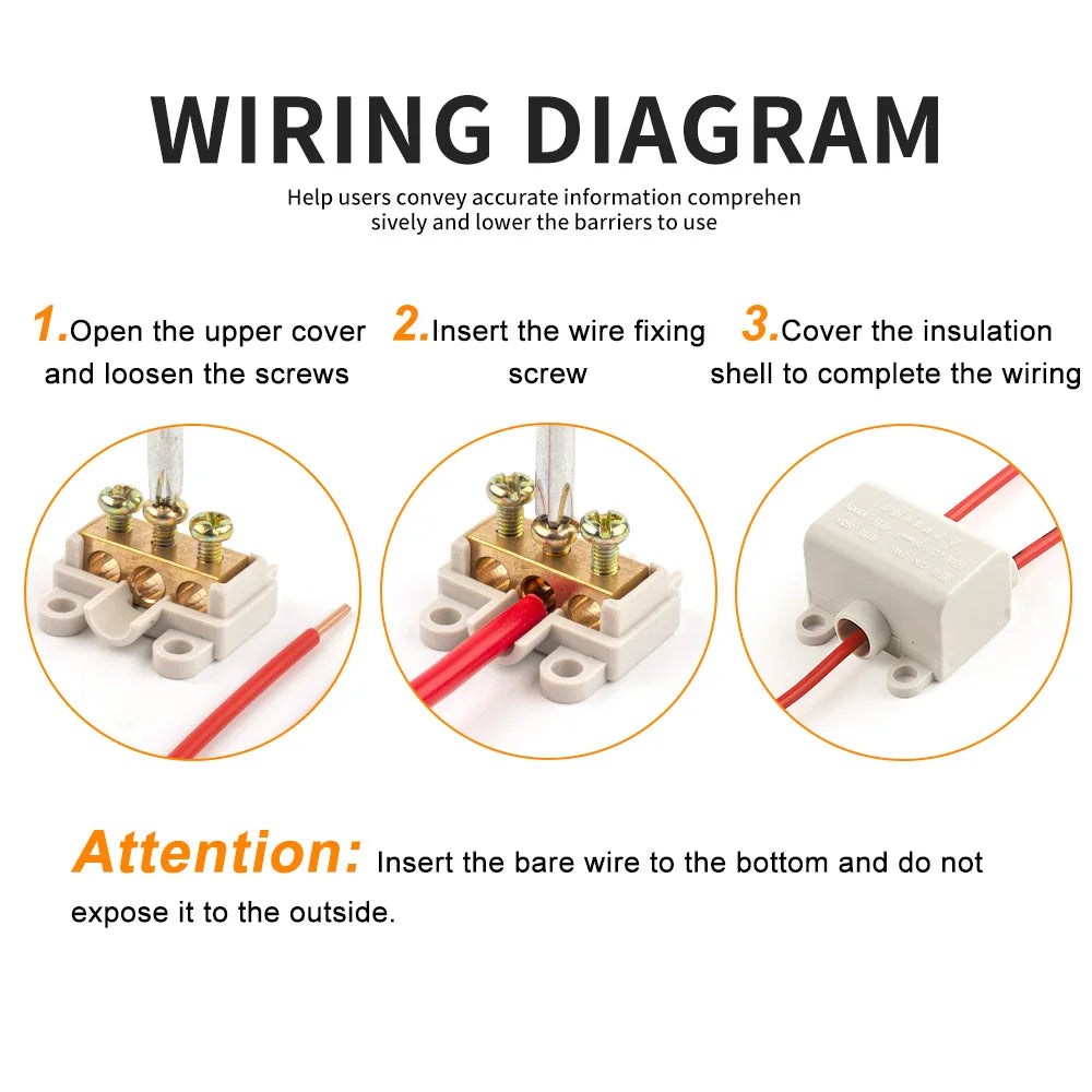 DIY GO 5PCS High Power Wire Connector Screw Crimping Terminal Block 1 in 2/4 out 80A/1000V 2.5-16mm2 Cable Splicing junction box