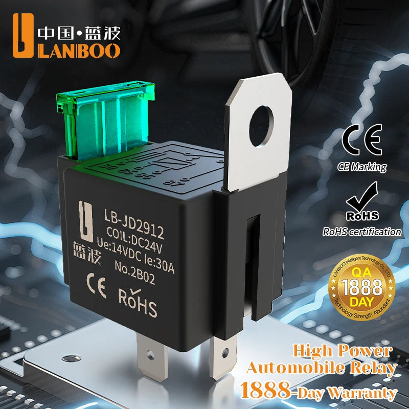 LANBOO 30A High Current Car/Auto Relay 12V 24V 30A with 4PIN/5PIN Applications Include Lighting Control and Horn Control.