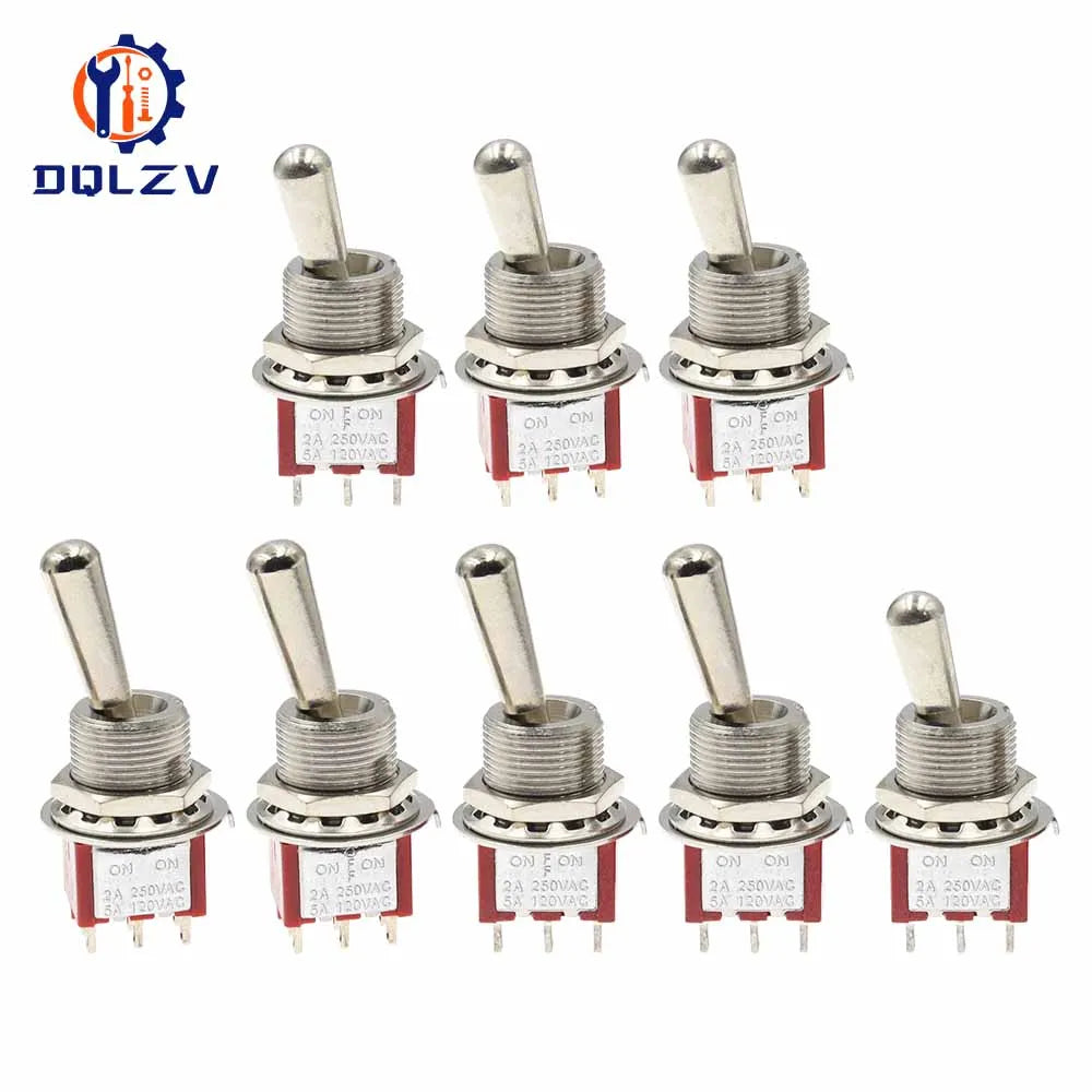 Red Mini 3pin 6pin 6mm 2/3 Position Self-resetting Toggle Switches ON-(ON)DPDT Mini Toggle Switches 6A/125V 3A/250V MTS
