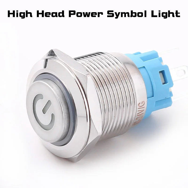 19MM LED Metal Button Switch Stainless Steel 1NO1NC Momentary Latching High Head Lamp Waterproof Button 12V 24V 220V