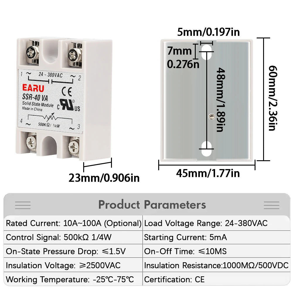 SSR-10VA SSR-25VA SSR-40VA SSR Solid State Relay Voltage Regulator AC24-380V Output Potentiometer for PID Temperature Controller