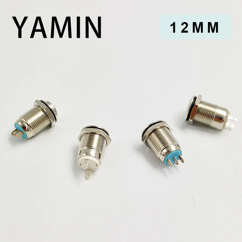 5pcs 12mm Metal Push Button Switch Self-locking Latching/Momentary Reset Waterproof High/Flat Round 2/3 pins Nickel plated brass