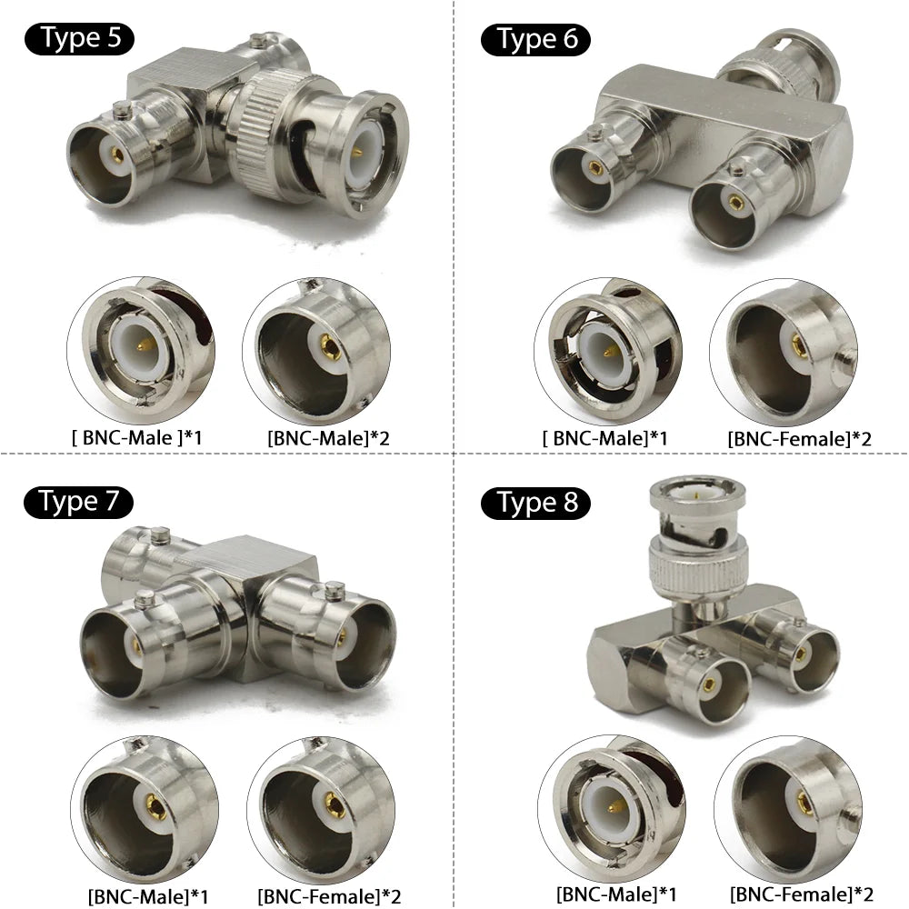 BNC Connector Q9  BNC To BNC Male Female RF adapter  Right Angle Tee Type 3way 4way Splitter 2x Double Male Female 3+4Types