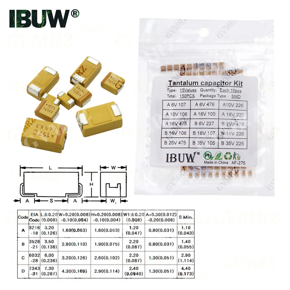 Tantalum capacitor DIP SMD kit 0.1UF 1uf 2.2UF 4.7UF 10UF 22UF 33UF 47UF 100UF 220uF 330UF