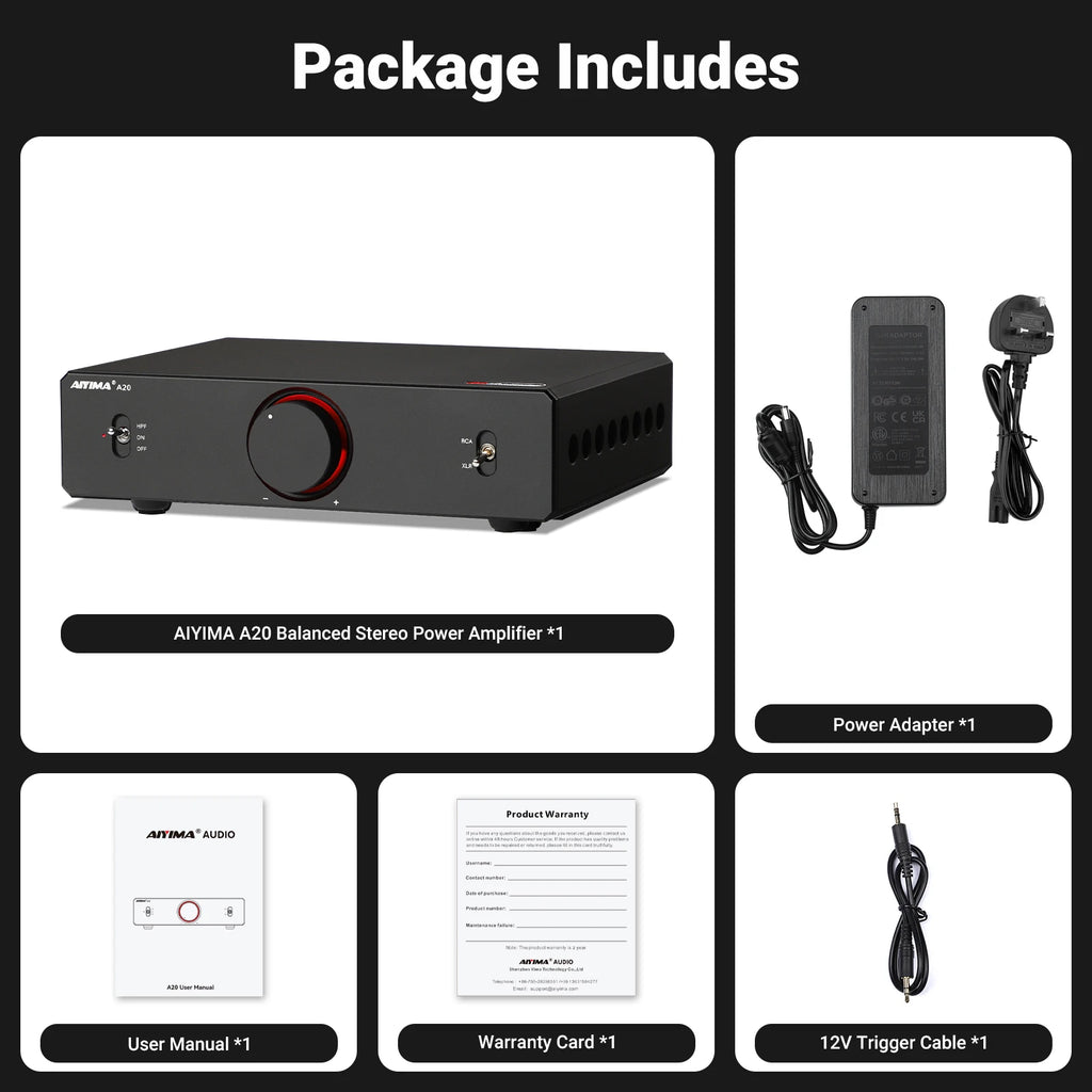 AIYIMA A20 PFFB Power Amplifier TPA3255 Hifi 300W X2 Stereo Power Amp With XLR/RCA Fully Balanced Input HPF High Pass Filter
