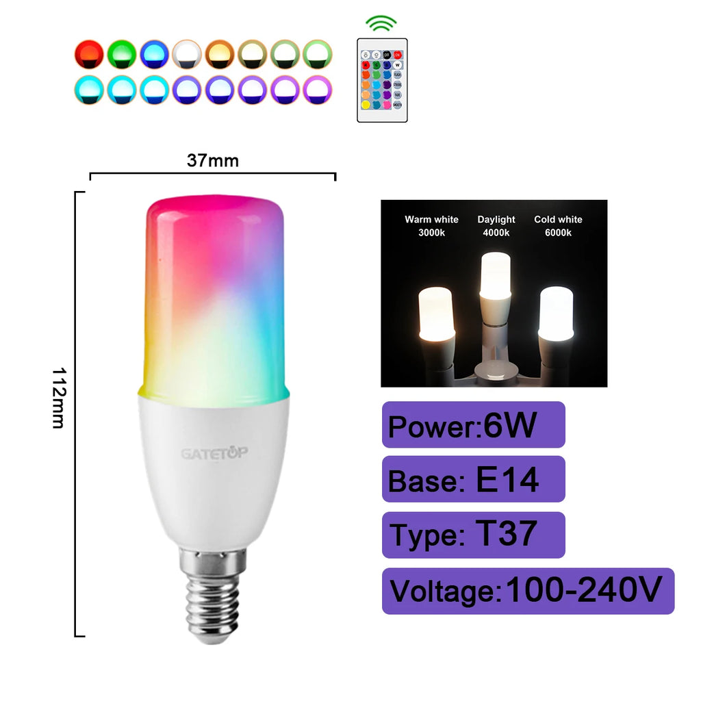 1-10PCS Smart RGBW LED Bulb Spotlight E27 E14 B22 GU10 6W 10W with Infrared Remote Control Suitable for Colorful Home Lighting