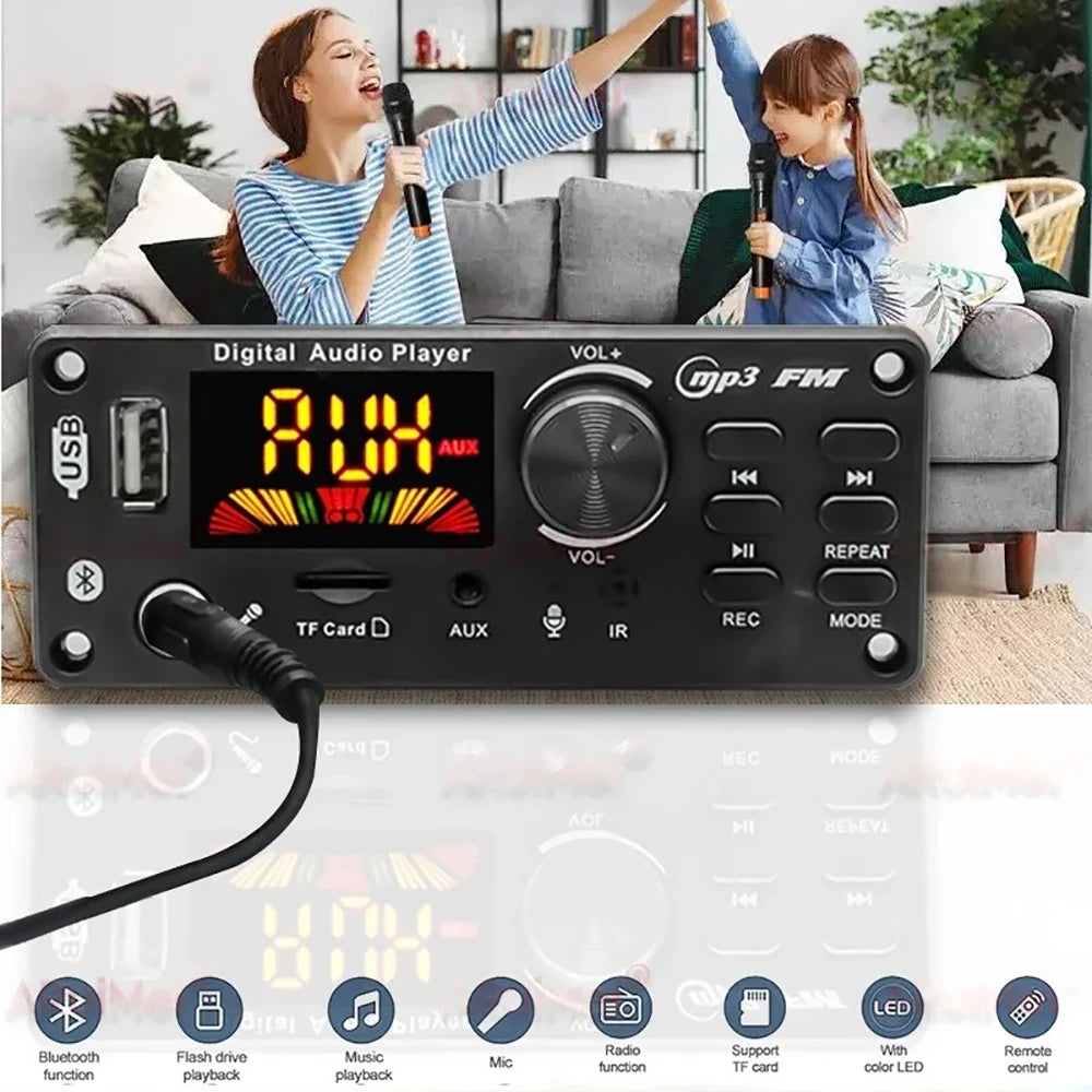 80W Bluetooth MP3 Decoder Board 2*40W Amplifier Audio Player 8V-24V DIY MP3 Player Car FM Radio Module TF/USB/Mic/Record Call