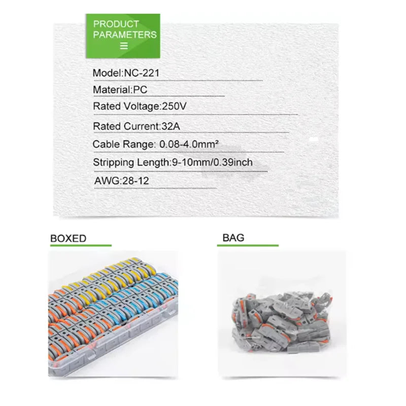 Boxed 34PCS Lever Quick Home Wire Connectors Terminals Conductor Spliceable Butt Wiring Block Reusable Electrical Connectors
