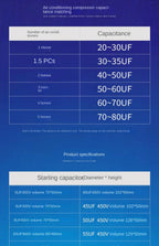 CBB65 450V AC Motor Capacitor Air Conditioner Compressor Start 5uF 6uF 20uF 25uF 30uF 35uF 40uF 45uF 50uF 60uF 70uF