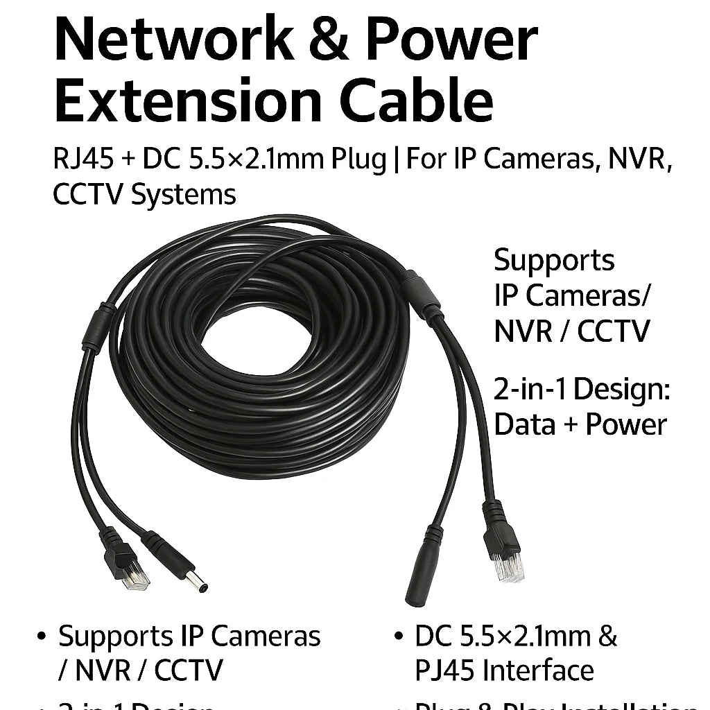 BNC Video + DC Power Extension Cable 5-50M | Outdoor 2-in-1 Coax Cable for CCTV DVR AHD TVI CVI Camera System
