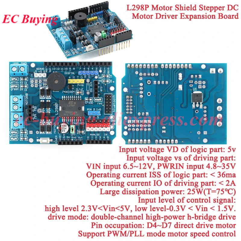 L298P L298 Motor Shield Stepper DC Motor Driver Board Expansion Module 2A Dual Full Bridge H-Bridge 2 Way For Arduino R3 L298N