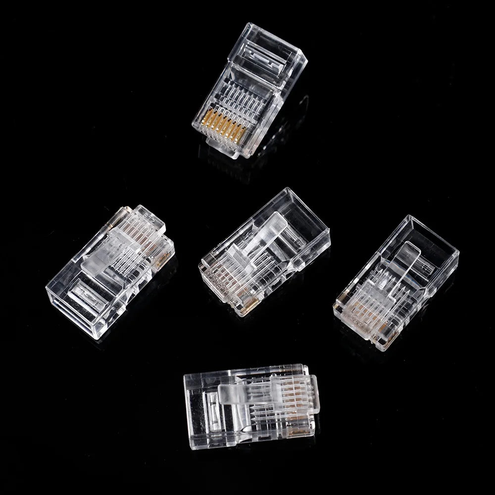 PC Hardware Cable Adapter CAT5e RJ45 Pass Through Modular Plug Network Connector RJ-45 UTP 30μ 1.2mm Hole End for Ethernet Cable