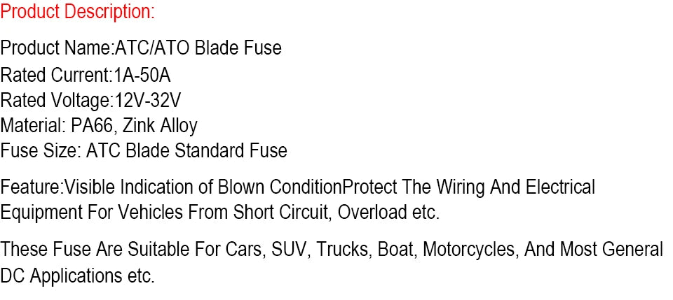 10PCS Medium Standard ATC ATO Blade Fuse Insert Zinc Pin 1A 2A 3A 4A 5A 7.5A 10A 15A 20A 30A 40A 50A Refitted For Auto Car Truck