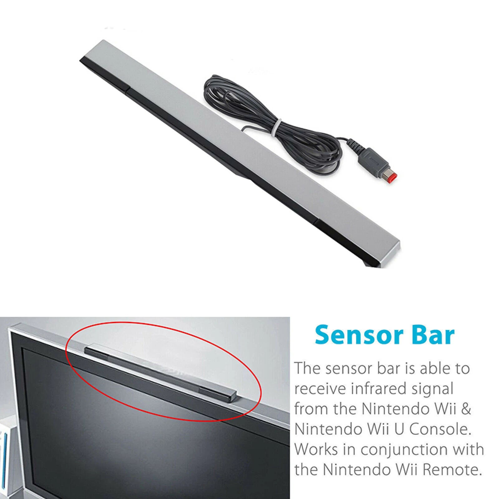 Plug & Play Wired Sensor Bar For Nintendo Wii & Wii U Controller Wired IR Infrared Ray Inductor Sensor Bar For Nintendo Game