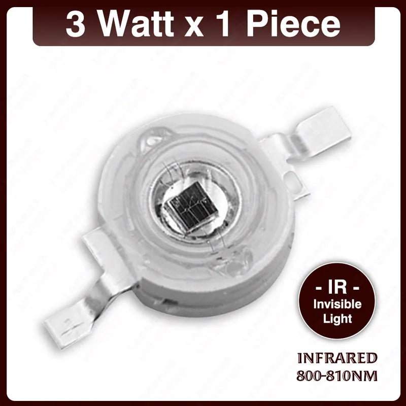 1Pcs 3W IR 680nm 740nm 800nm 850nm 880nm 900nm 940nm 980nm 1000nm LED Light Beads Infrared Chip For CCTV Camera Night Vision