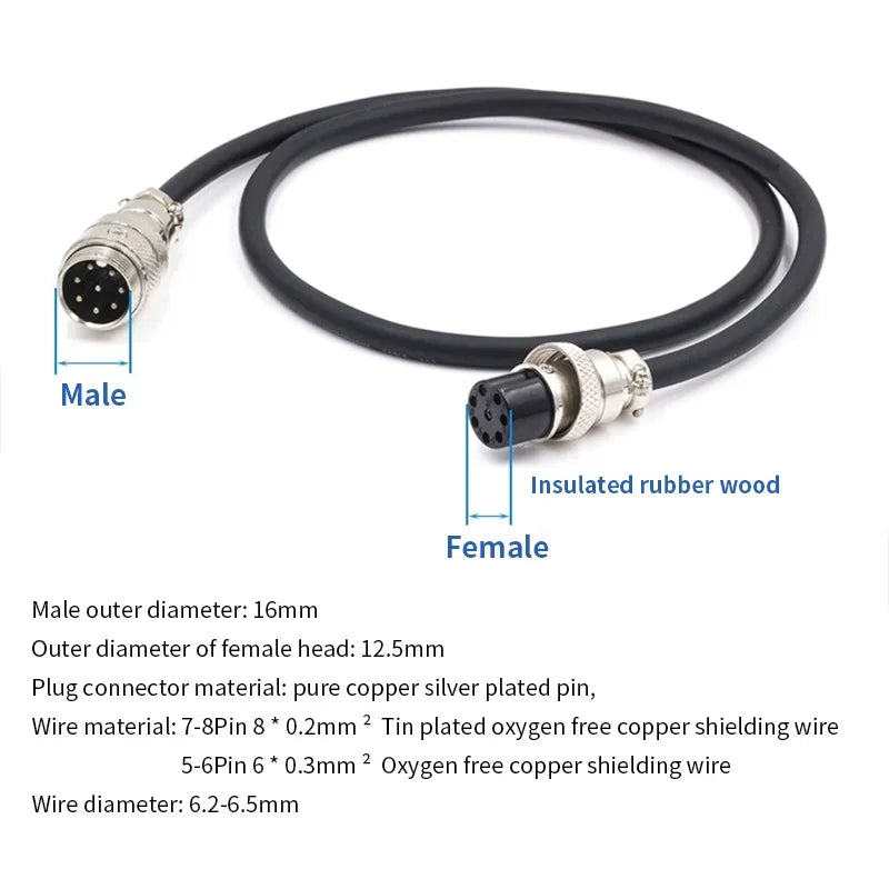 GX16 5pin 6Pin 7Pin 8pin Aviation Plug Connection Cable Male To Female Aviation Extension Line 1-20 Meters Pure Copper Connector