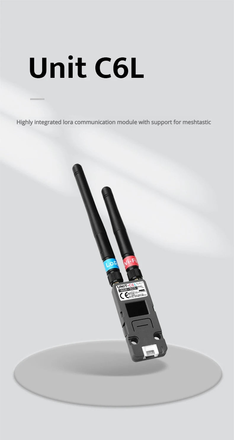 M5Stack Unit C6L LoRa Communication Unit ESP32-C6 Wi-Fi 6 & SX1262 868-923MHz Supports Meshtastic with OLED for IoT