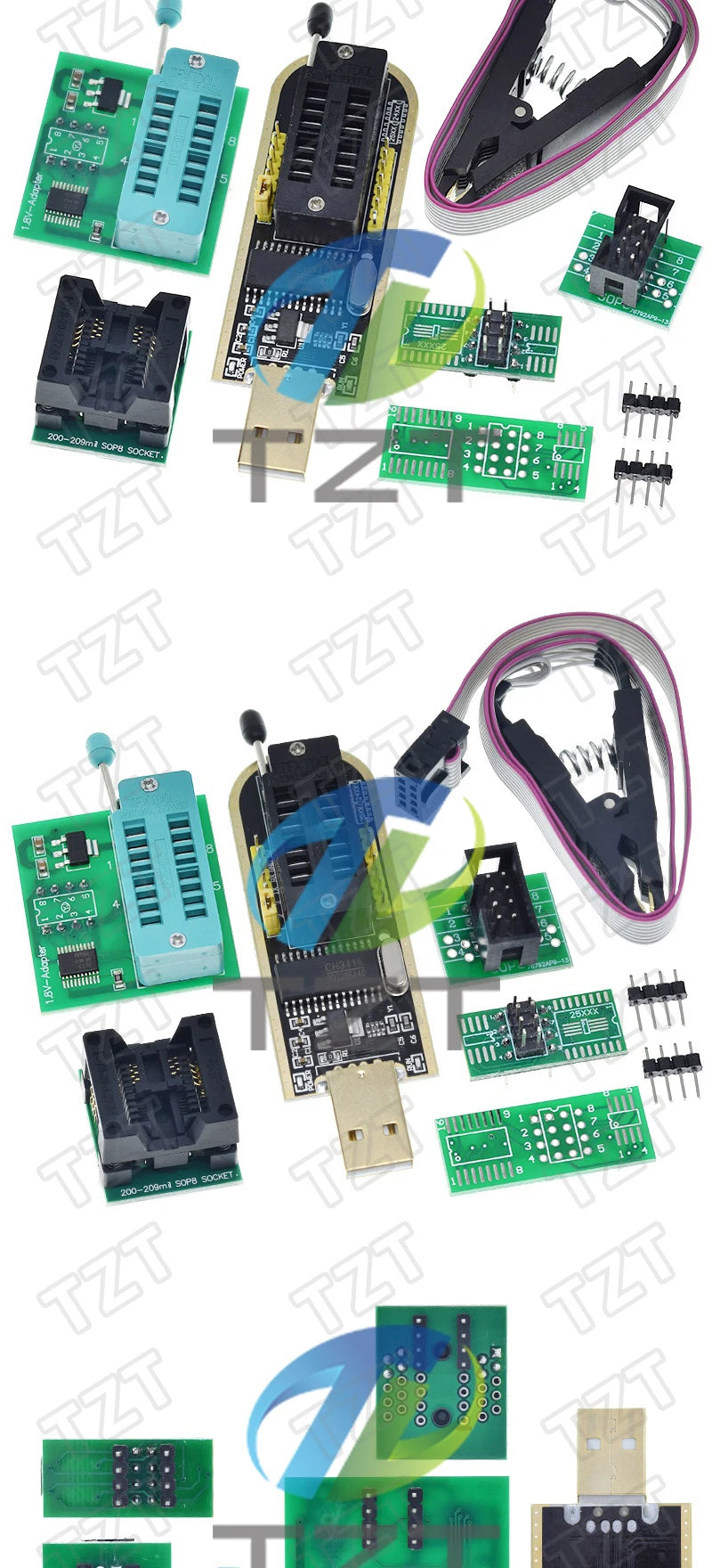 CH341A CH341B 24 25 Series EEPROM Flash BIOS USB Programmer Module + SOIC8 SOP8 Test Clip + 1.8V adapter + SOIC8 adapter DIY KIT