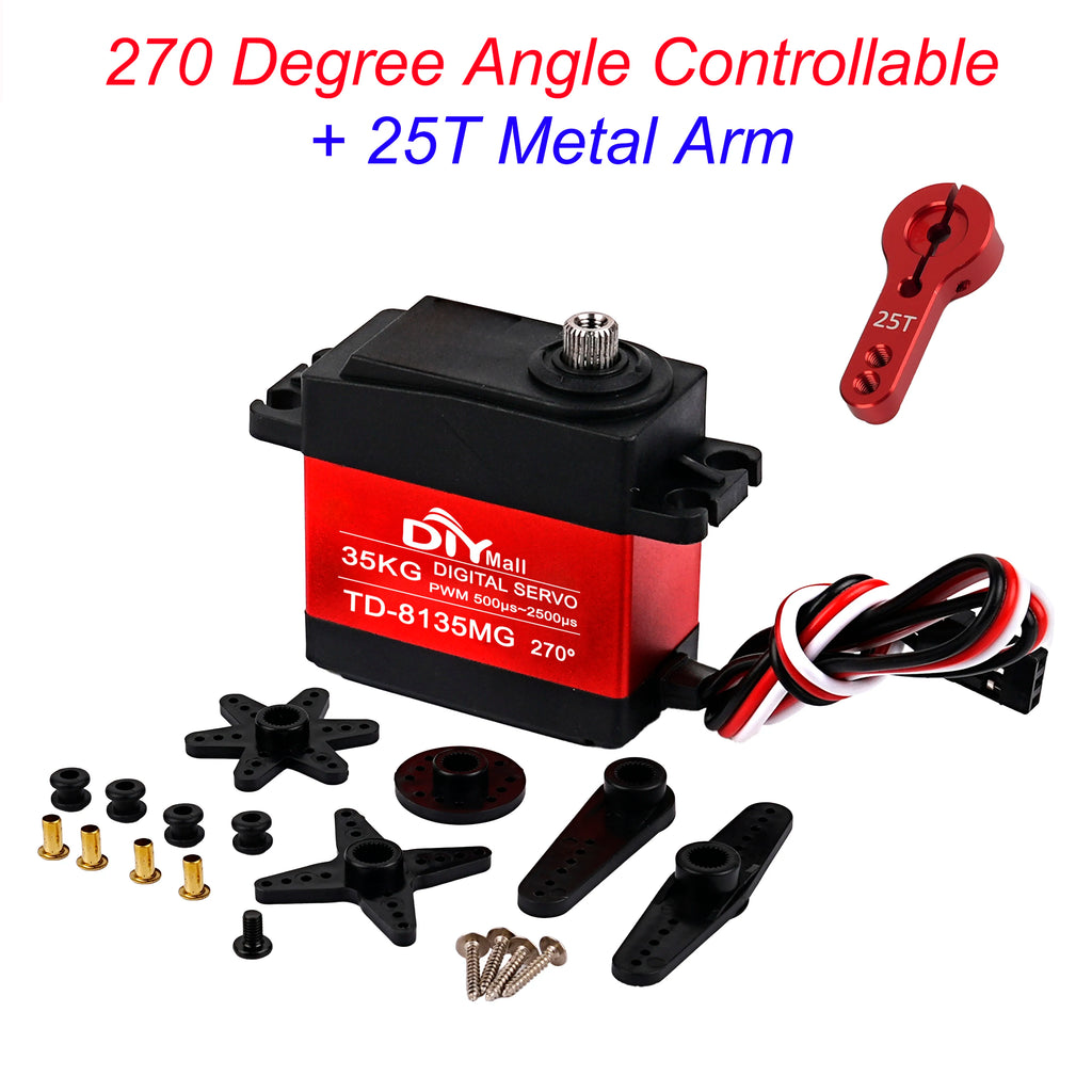 TD-8135MG Digital Servo Motor 35KG 180/270/360 Degree Waterproof Large Torque Angle Controllable 25T Metal Arm RC Cars Aircraft