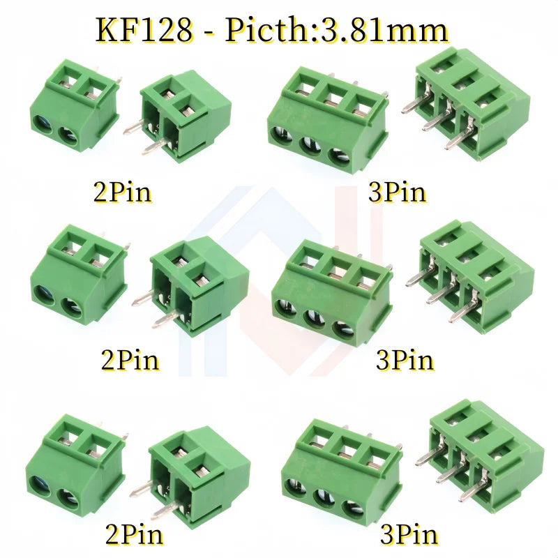 KF120/KF128 2.54mm/3.81mm/5.08mm Pitch 2P/3P/4P Straight Pin Pcb Screw Terminal Block Connector 2/3/4/5/6/8/10Pin