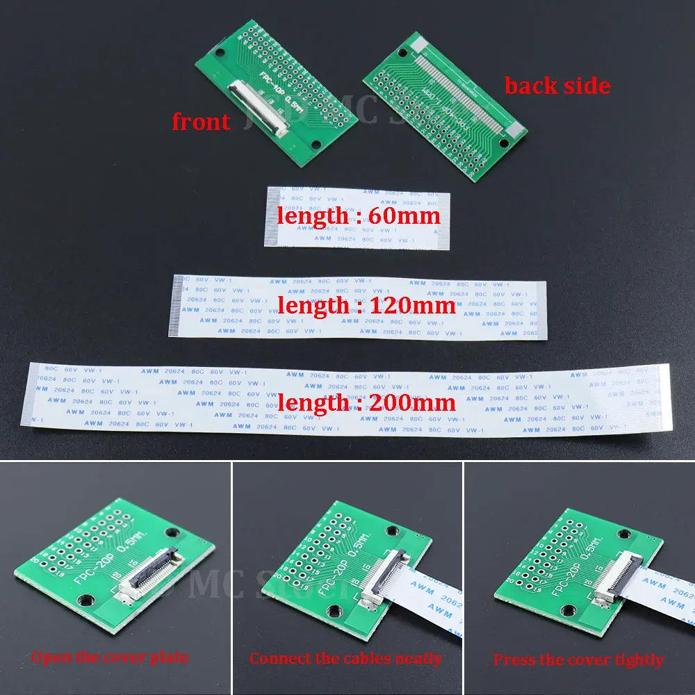 1/5/10 Set FFC/FPC Connector + 0.5mm Pitch 50/100/200mm Length FFC Cable 4Pin 6Pin 8Pin 10Pin 12Pin 20Pin 24Pin 30Pin 40Pin