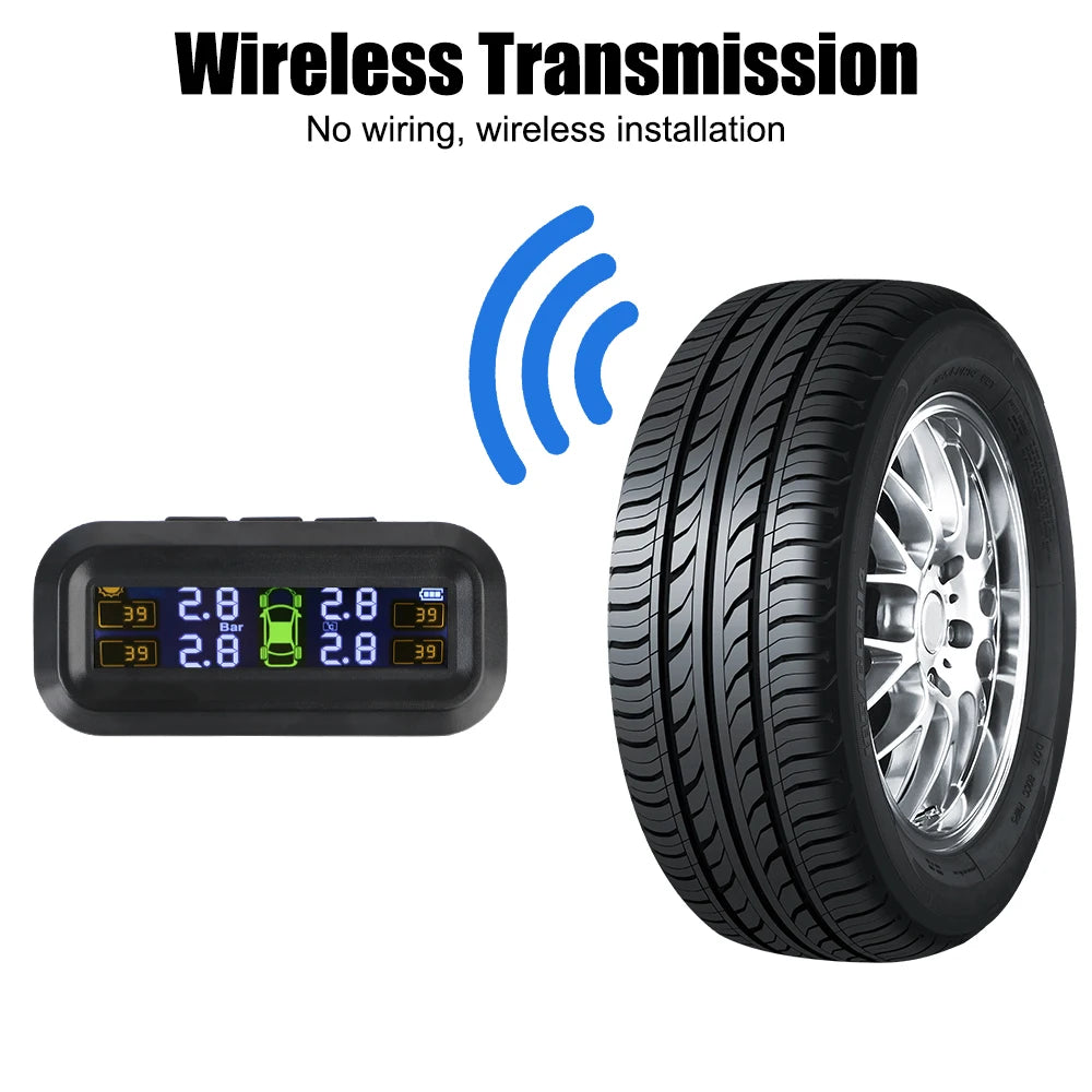 Temperature Warning Fuel Save Tire Pressure Monitoring System Solar TPMS With 4 External Sensors Car Tyre Pressure Monitor