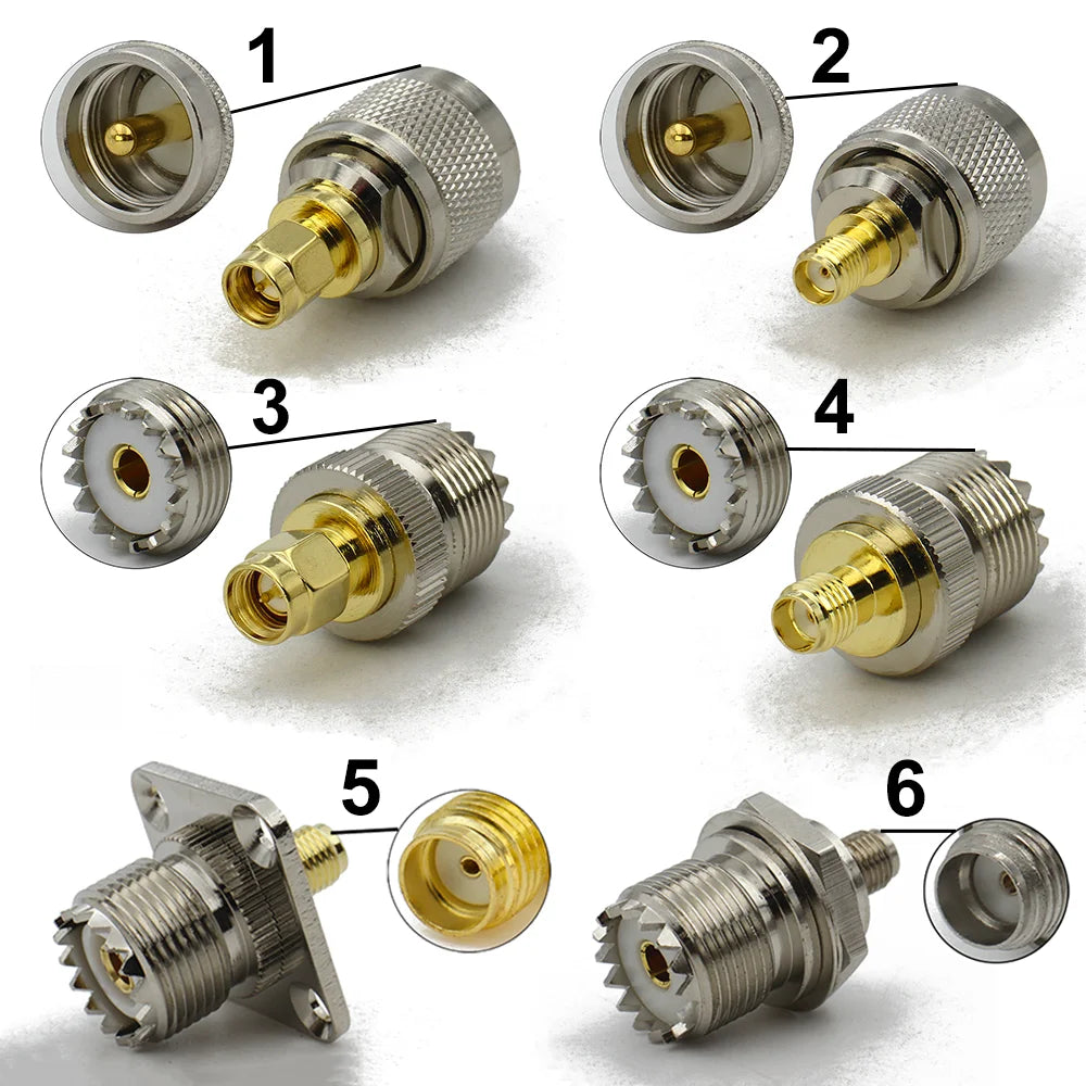 UHF to SMA Connector SO239 PL259 Male Plug & Female Jack 4Hole Flange RF Adapter Straight Brass for CB Radio/Walkie Talkie