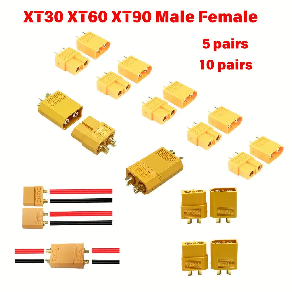 5pcs XT60 XT30 XT90 Bullet Connectors Kit, Male & Female Pairs with Heat Shrink Tube, for RC Drone Airplane Car FPV Lipo Battery