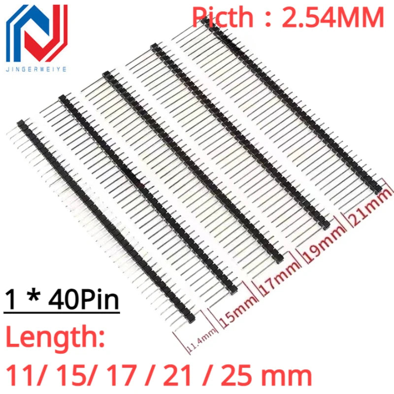 10PCS 1X40 Pin Single Row MALE 2.54MM PITCH 11MM/15MM/17MM/21MM/25MM LONG PIN Header Connector Strip 1X40pin 1*40 40P 40Pin