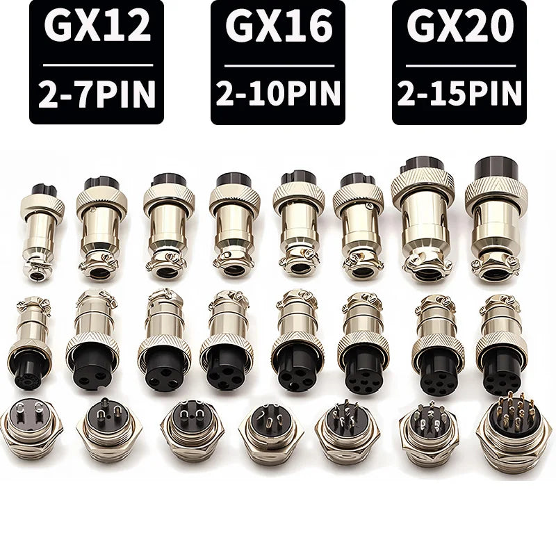 5/10/20 Packs GX12 GX16 GX20 Compatible Aviation Plug 2 3 4 5 6 7 8 9 10 12 14 15Pin M/F, Waterproof Circular Connector