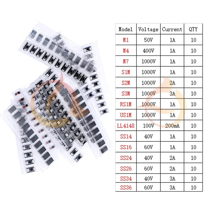 DIP SMD Zener Diode TVS Diodes Fast Switching Schottky Diode Assorted Kit DIY Mix Electronic set