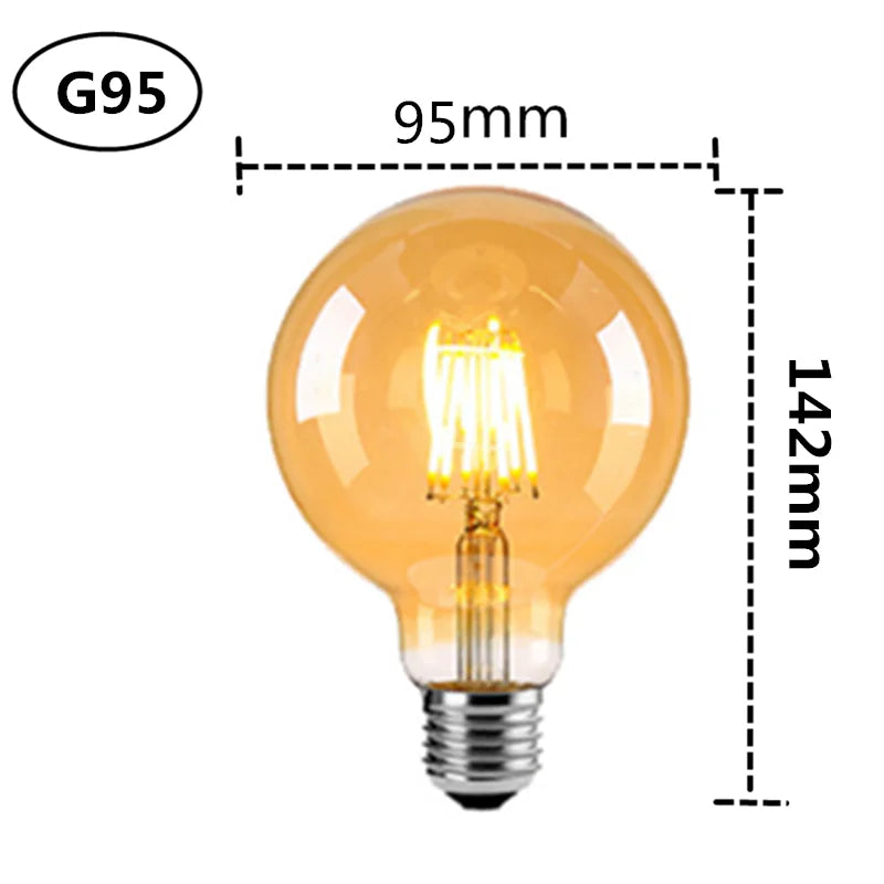 LED Edison Filament Light Retr Bulb Brown Golden G80 G95 G125 4W 6W 8W 10W 12W Dimmable E27 AC 220V Dimmer Restaurant Bedroom