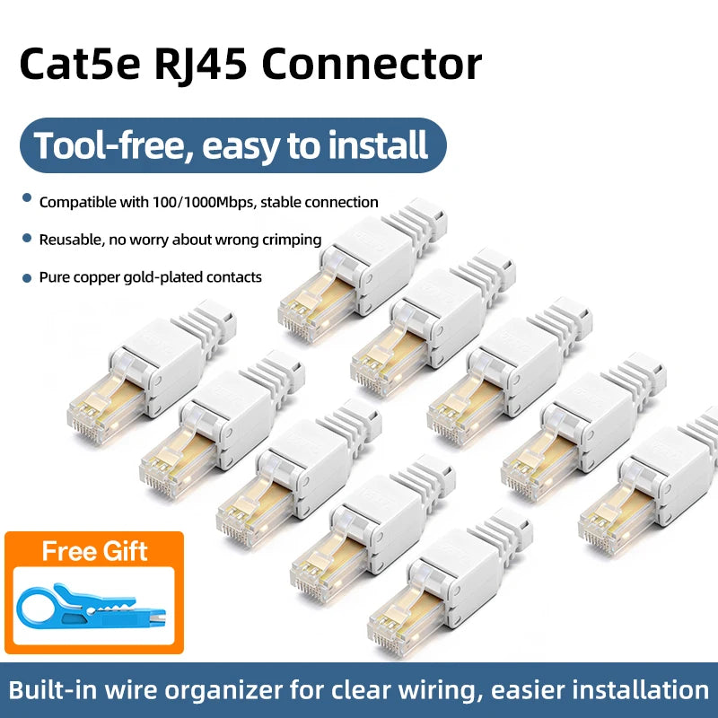 BYXGD Toolless RJ45 Connector Reusable 100/1000Mbps Shielded Cat5e Tool Free Plug