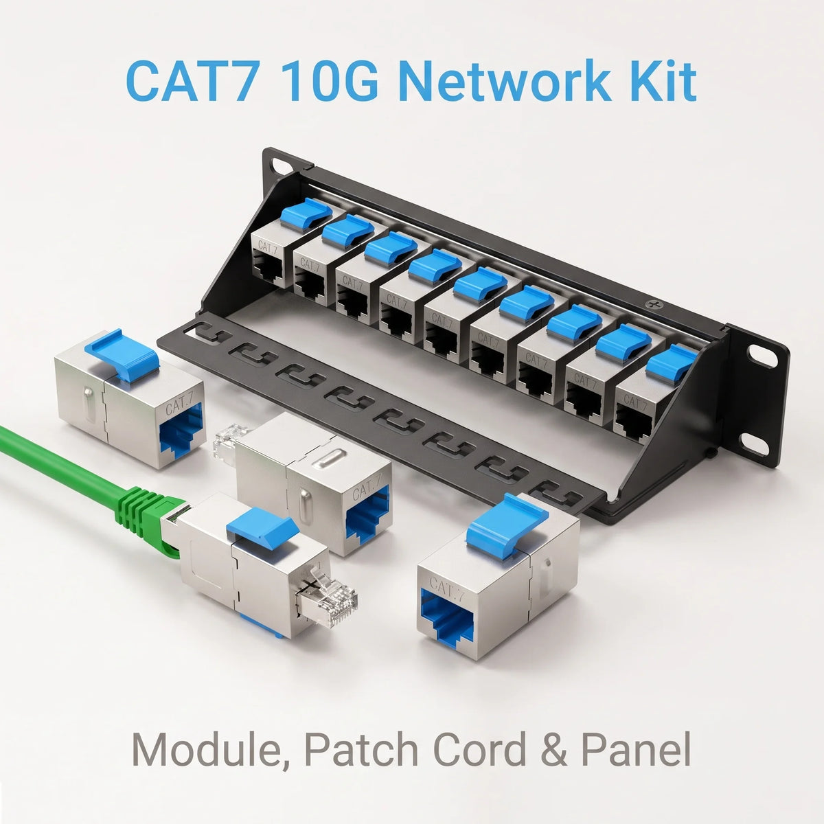 Keystone Modules CAT7 10Gbps Network Cabling Kit 600MHz Shielded Set, RJ45 Patch Cord, Patch Panel for Server Home Office