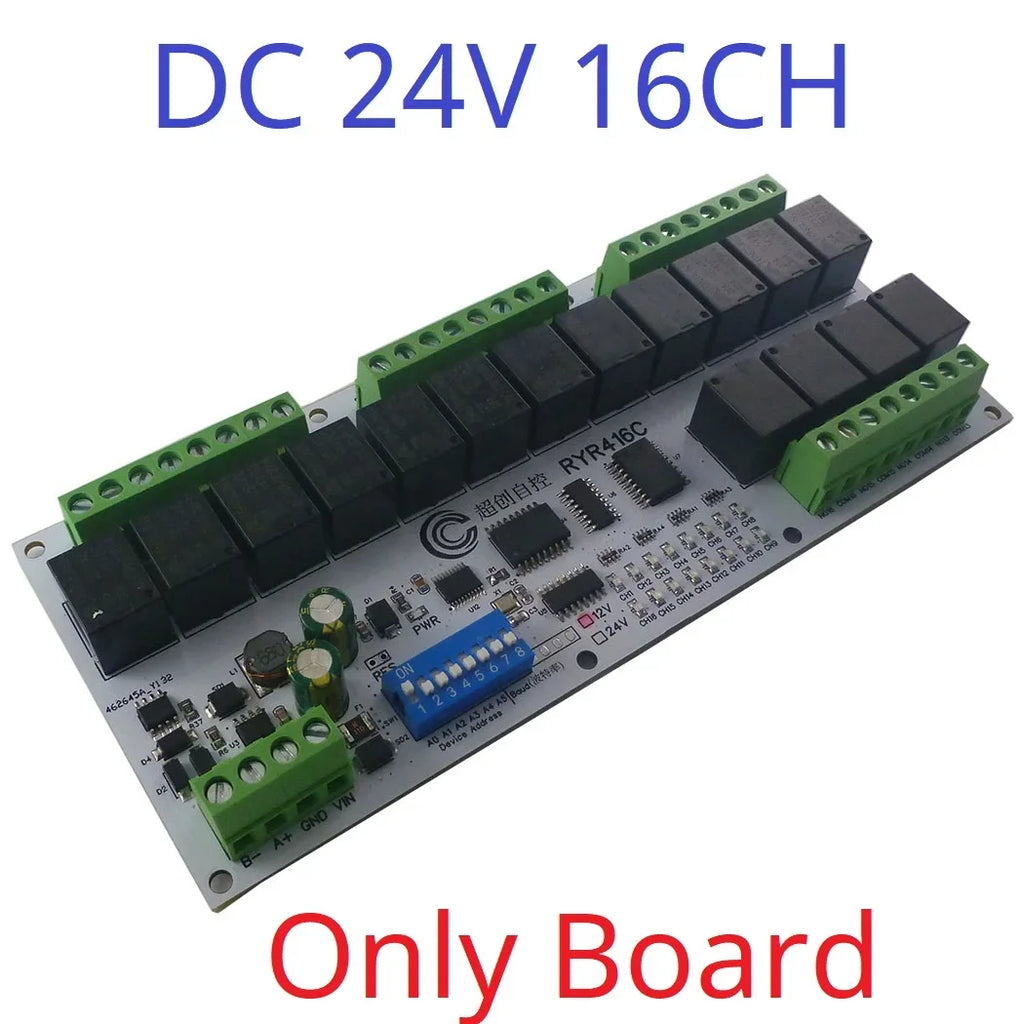 4-32CH 10A 20A DC 12V 24V RS485 Bus Relay Module DIP Setup Parameters Modbus RTU Serial Port UART Switch Board HMI PLC