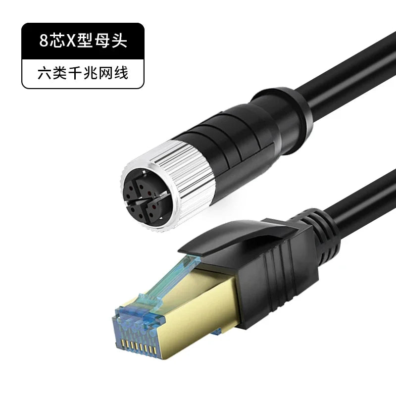 M12 Sensor Connector Wire CAT6 4Pin 8Pin A/D/X Code to RJ45 Adapter Ethernet Cable Industrial Camera Shielded Twisted Pair Line