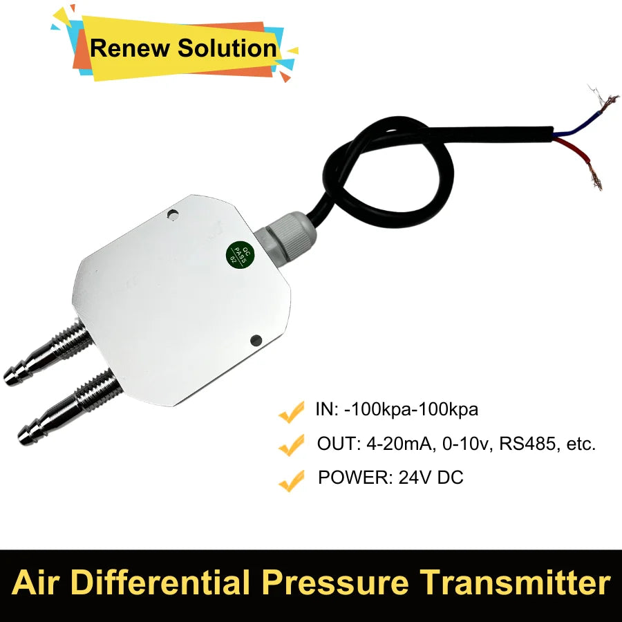 Air Gas Wind Pressure Differential Sensor Transmitter 4-20mA 0-10V 1-5V 0-5V RS485  -10Kpa -0-10Kpa Differential Pressure Meter