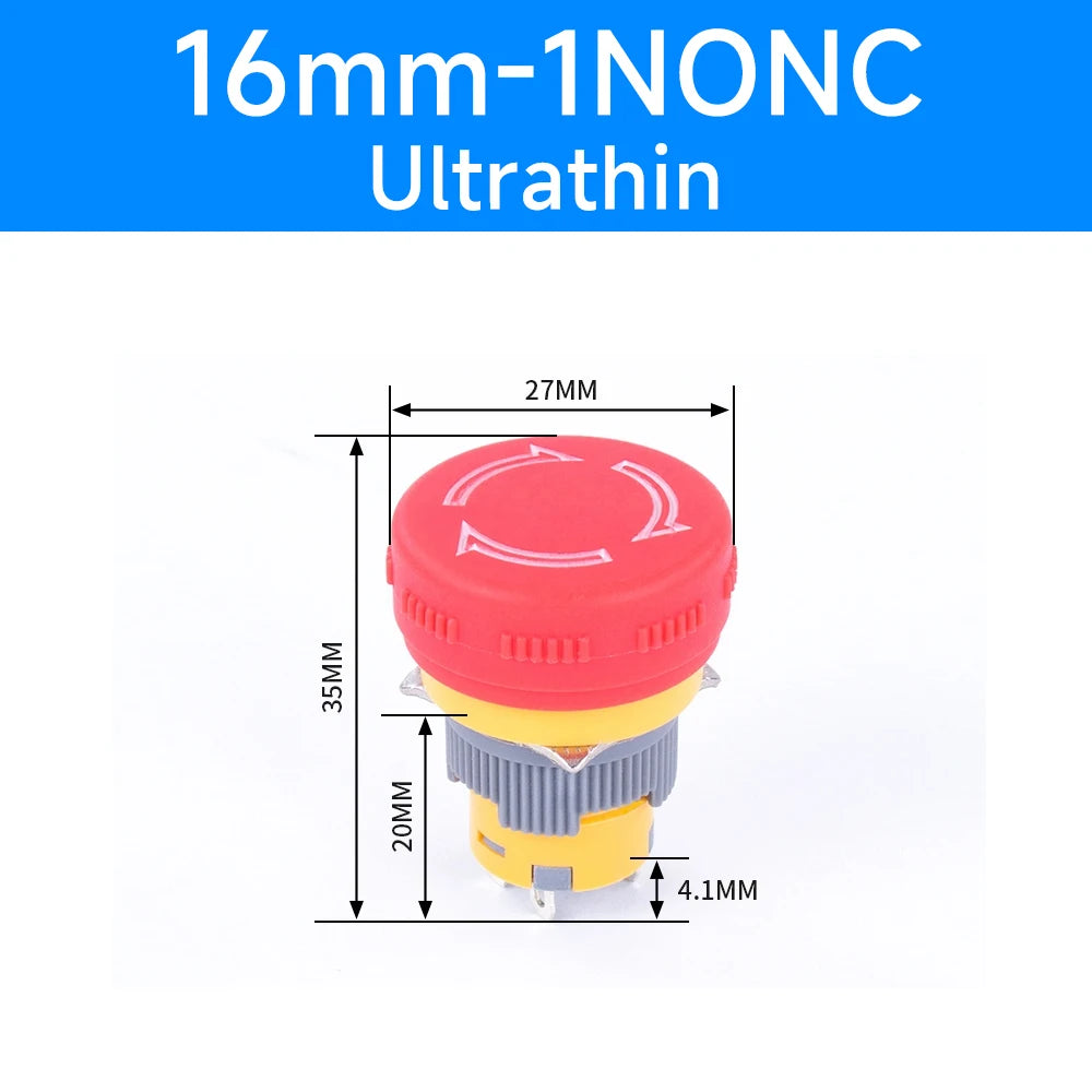 16mm 22mm Ultra Thin Plastic emergency stop button mushroom emergency switch self-locking stop charging pile power outage on off