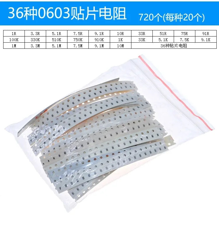 (50-4000pcs) 100% New 0402 0603 0805 1206 1210 2010 2512 SMD Resistor Assorted Kit 1K 1R 0R-910R 1K-910K 1M-10M Resistance 1% 5%