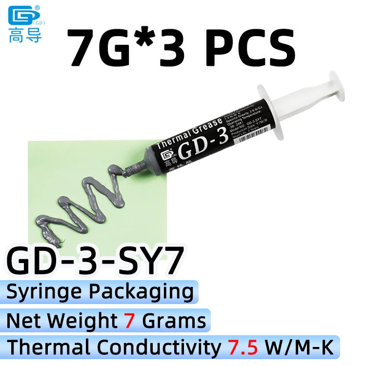 GD-3 Thermal Paste Performance 1/3/7/15/30g Gray 7.5W/m-k For CPU GPU Heat Sink Cooling Cooler Grease Compound Silicone CN SY BB