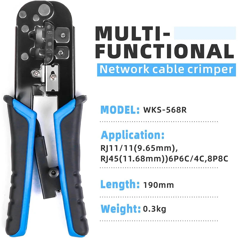 RJ45 Cat6 Crimping Tool Kit with RJ11/12/45 8P6P Network LAN Crimper Connectors and Covers Network Cable Tester Wire Stripper