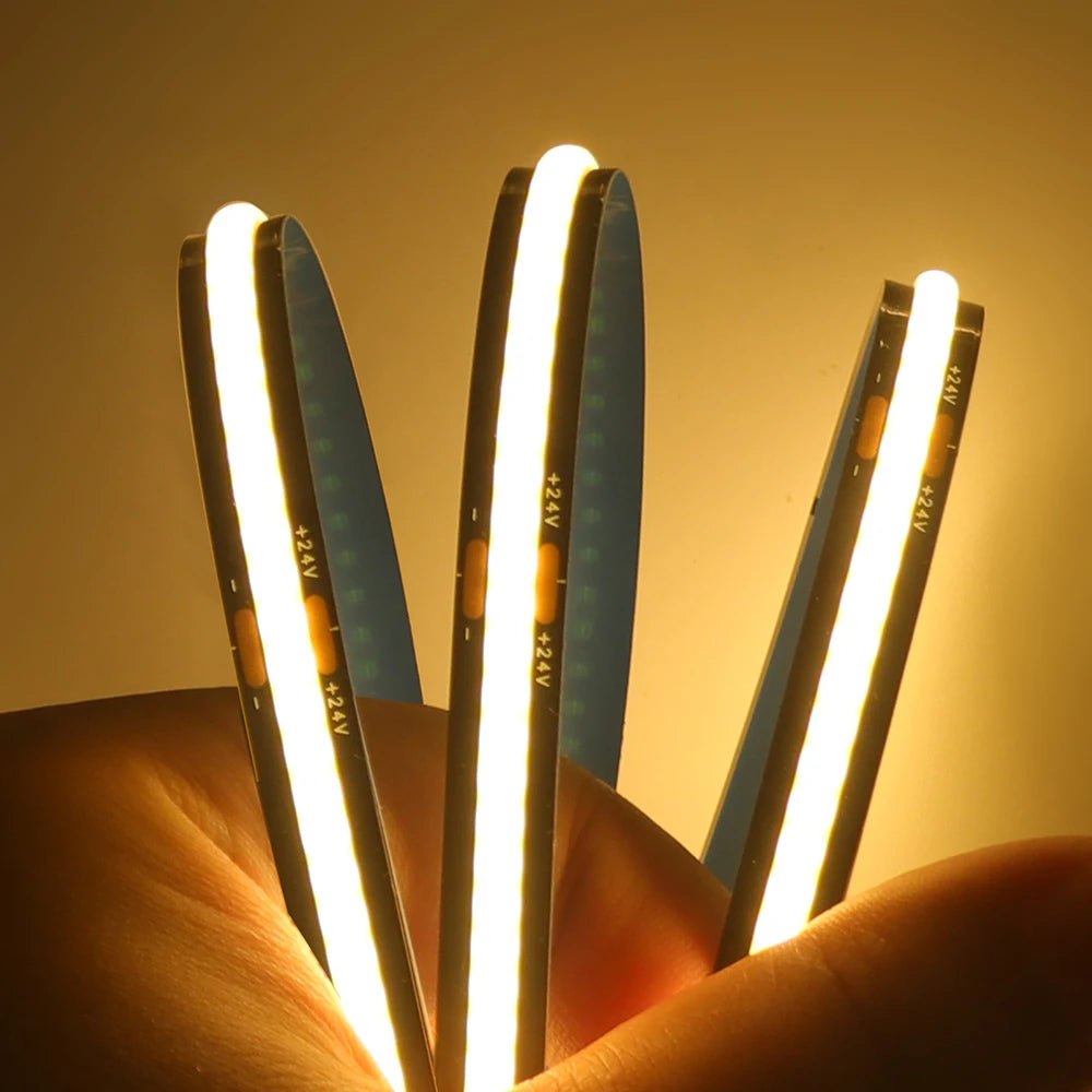 12V 24V Black PCB COB LED Strip Light 3000K 4000K 6000K 320LED/m High Density Lighting for Kitchen Cabinets Flex Tape RA90 IP30