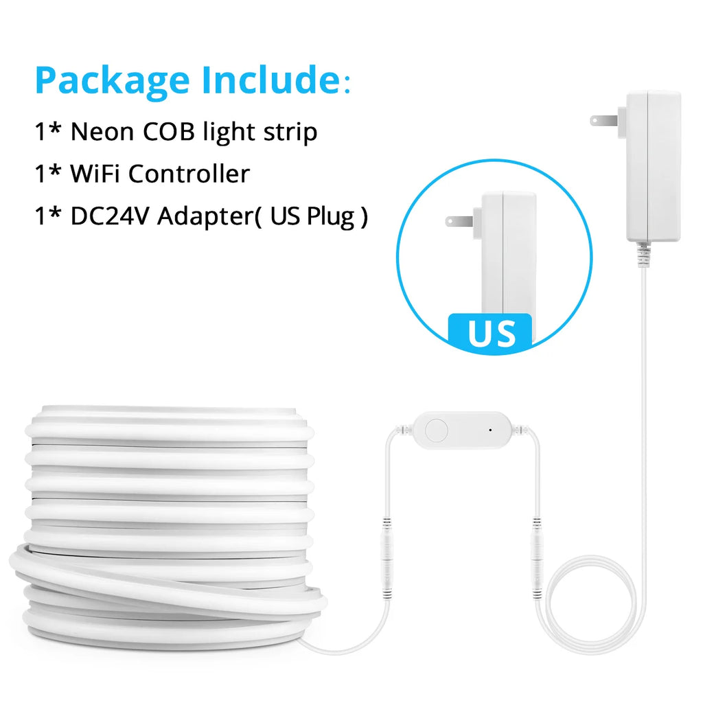 Tuya Alexa WIFI COB LED Strip Light Dimmable 280LEDs/M Neon Lights Waterproof Pure Silicone Tube for Kitchen Room Garden Decor