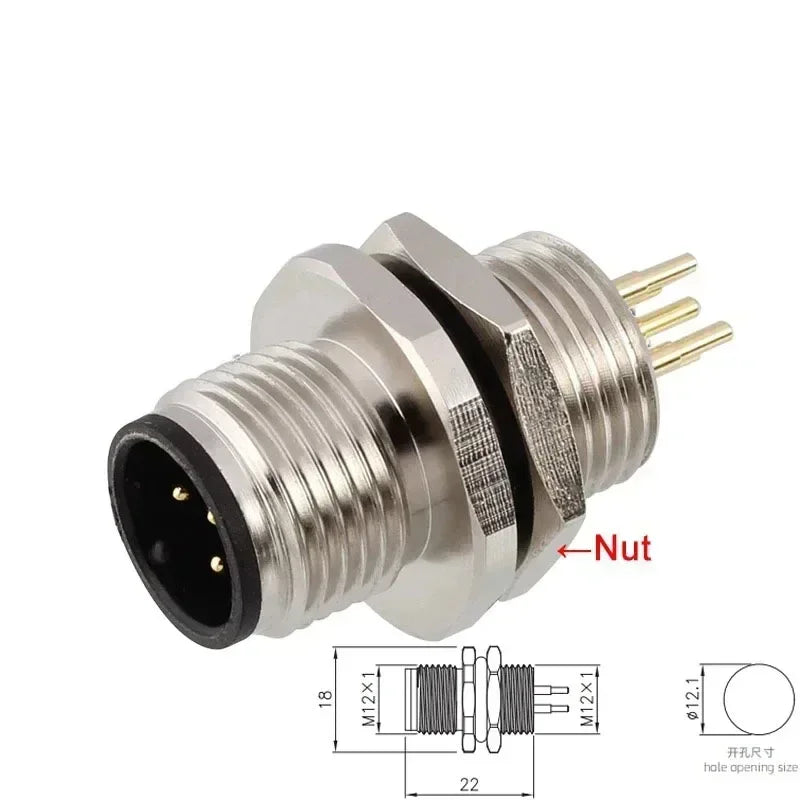 M12 2 3 4 5 6 8 12 17 Core Flange Socket PCB Board Aviation Plug Male and Female Hole size 12/16mm Waterproof Connector