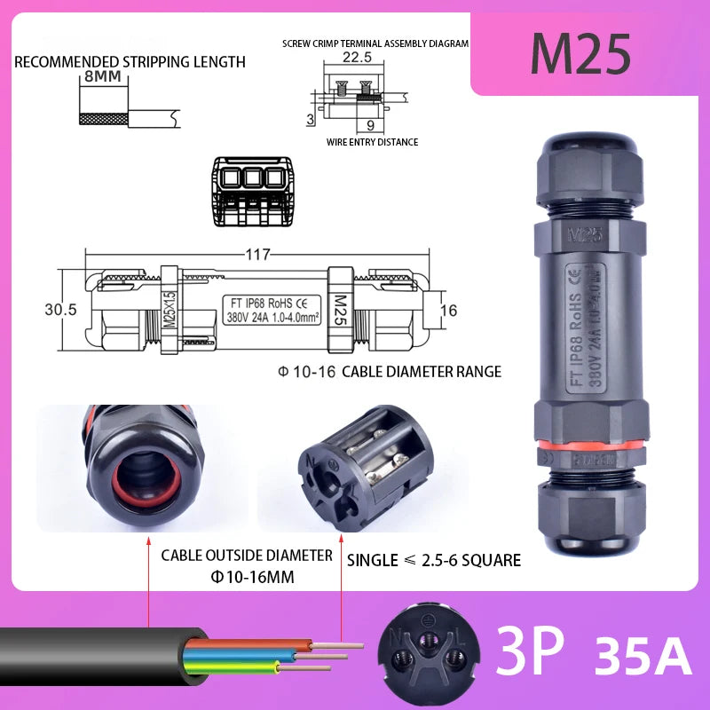 IP68 Waterproof Connector Outdoor LED Lighting Sealed Connector  Assembly Type Wire And Cable Quick Terminal Connector 2/3/4/5P
